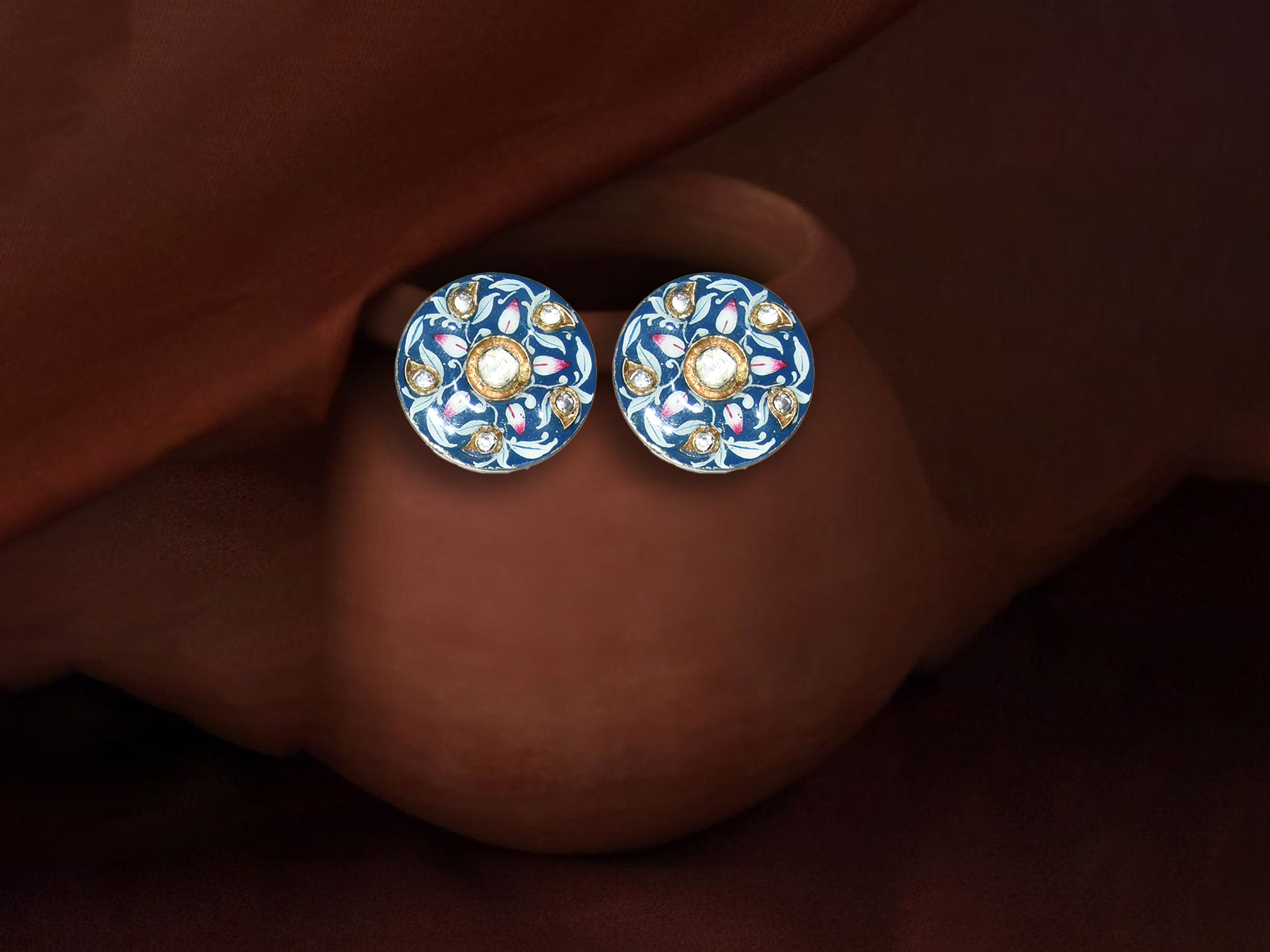Royal Blue Floral Enamel Stud Earrings