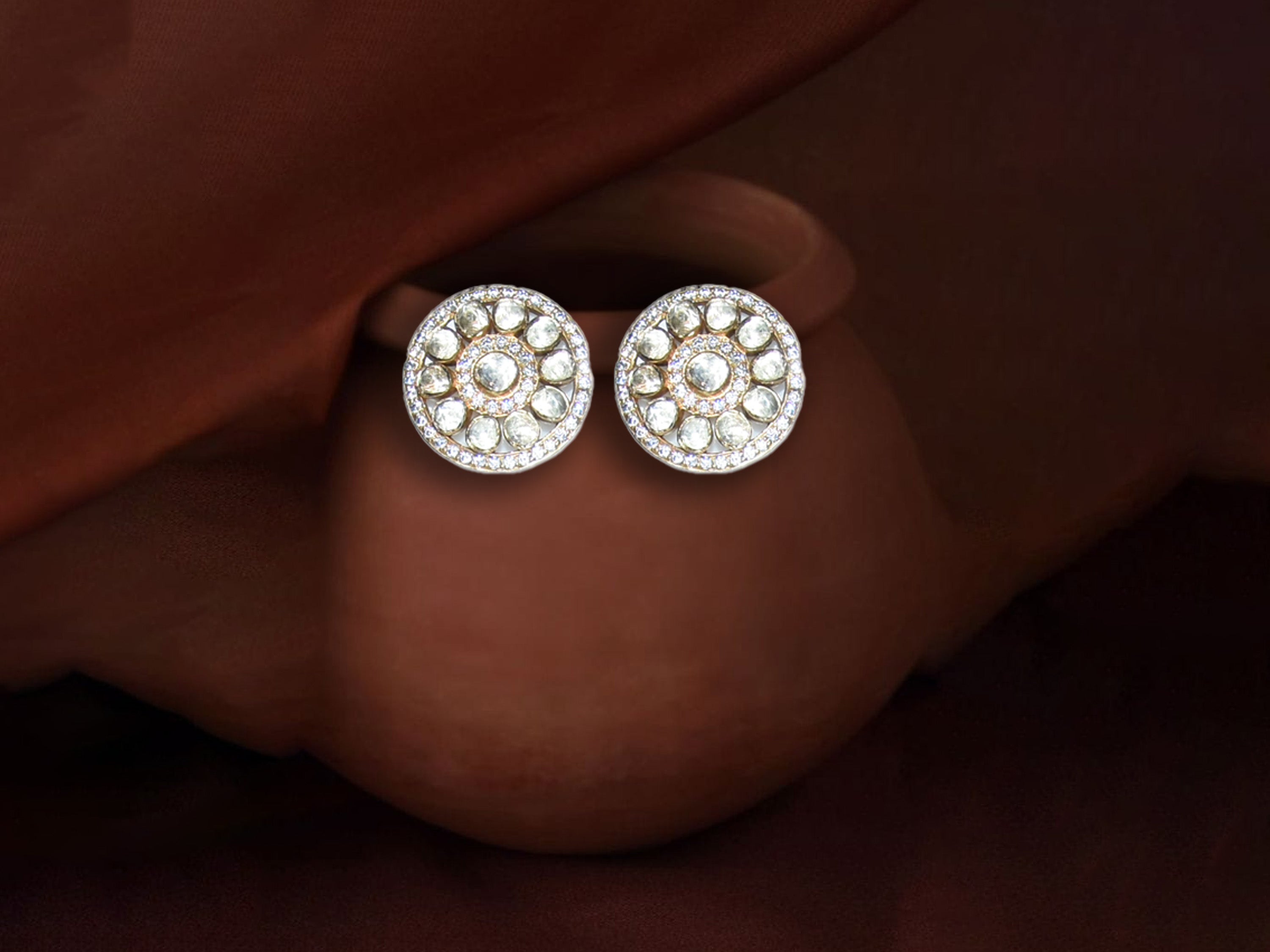 Radiant Polki Halo Stud Earrings