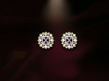 Purple Square Floral Stud Earrings