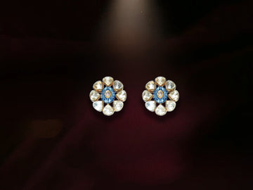 Royal Blue Polki Floral Stud Earrings