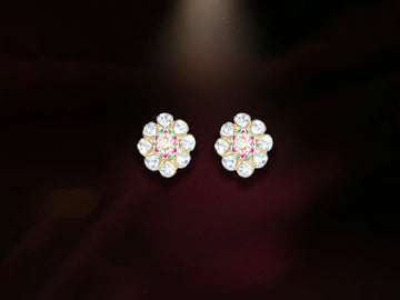 Pink & Green Polki Floral Stud Earrings