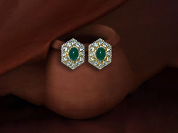 Green Stone Hexagon Stud Earrings