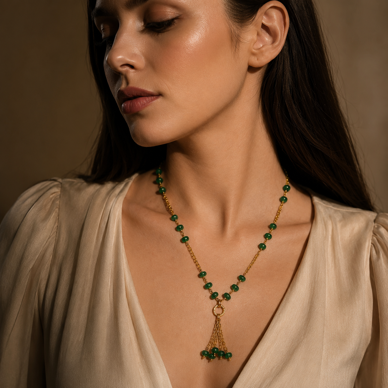 Green Beads Tassel Necklace – Italian Metal Statement Necklace