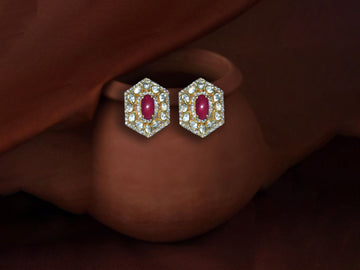 Red Stone Hexagon Stud Earrings