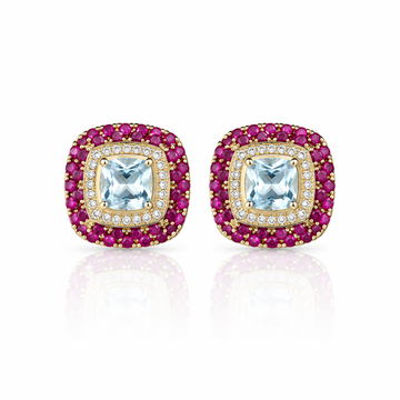 Square Ruby Polki Stud Earrings