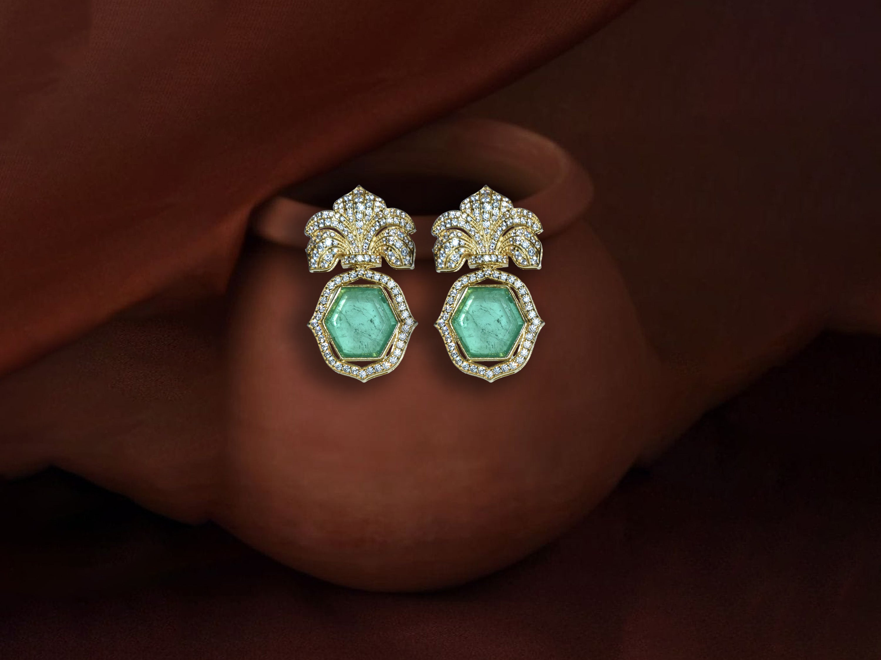 Royal Emerald Floral Statement Earrings