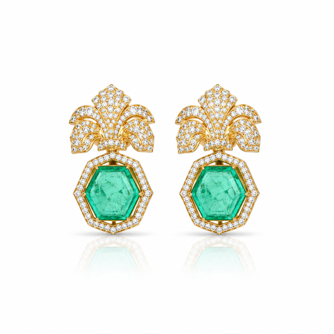 Royal Emerald Floral Statement Earrings