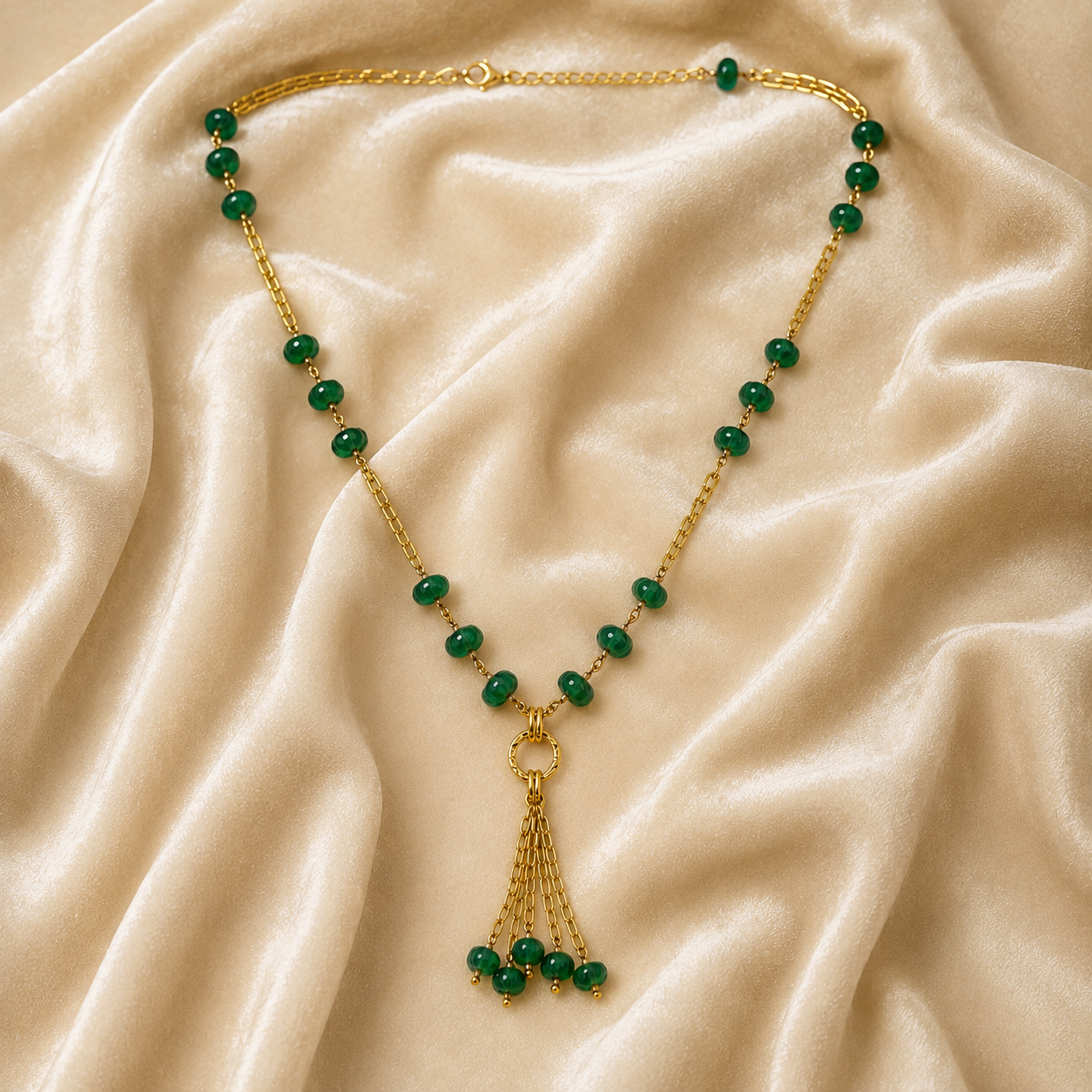 Green Beads Tassel Necklace – Italian Metal Statement Necklace