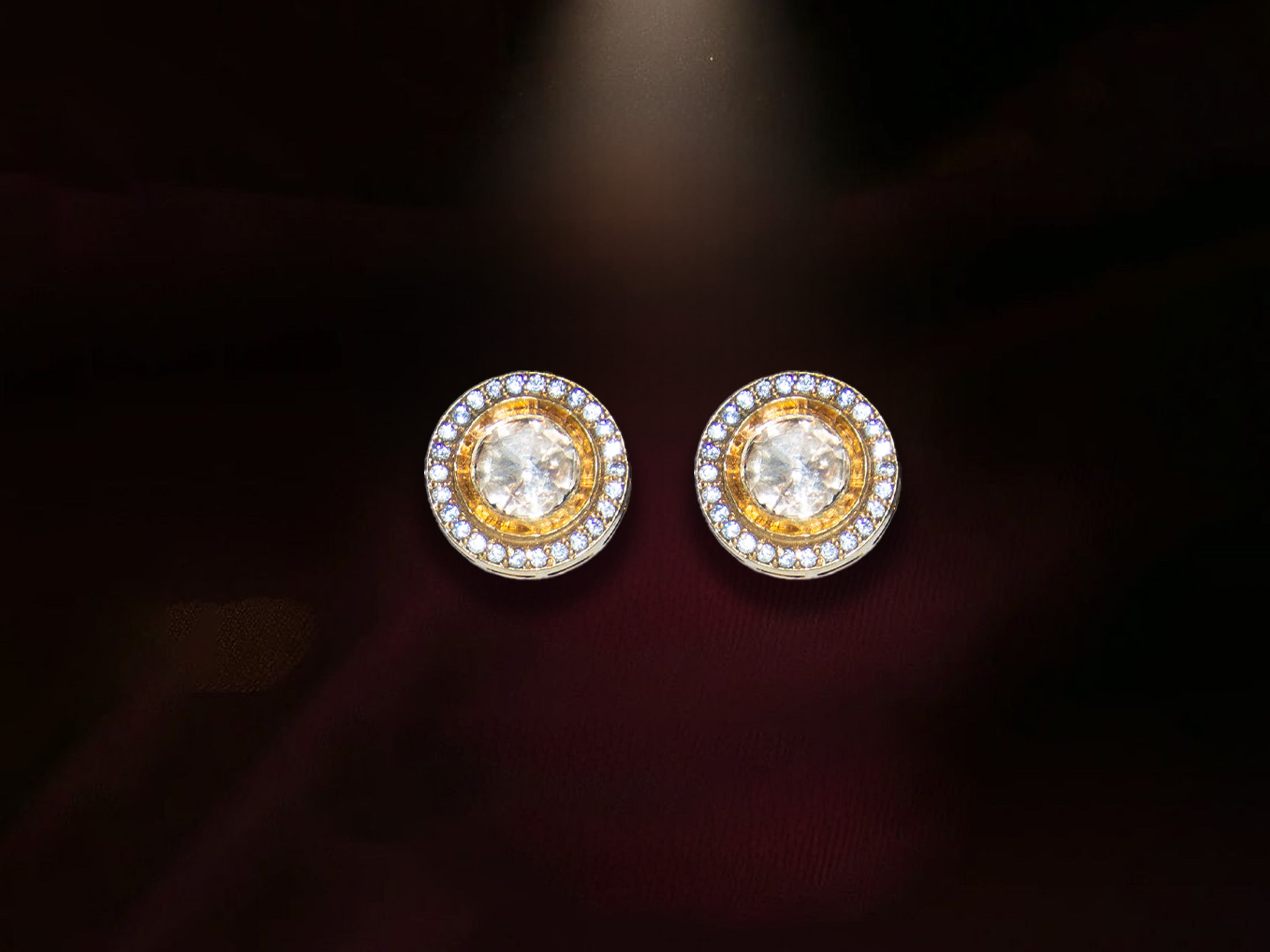 Handcrafted Elegant Round Polki Stud Earrings
