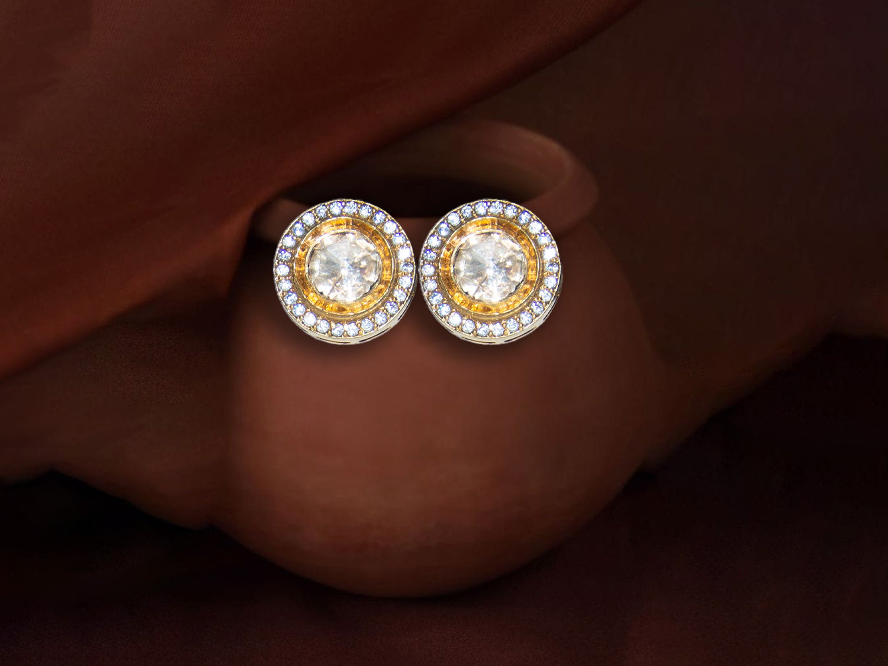Handcrafted Elegant Round Polki Stud Earrings