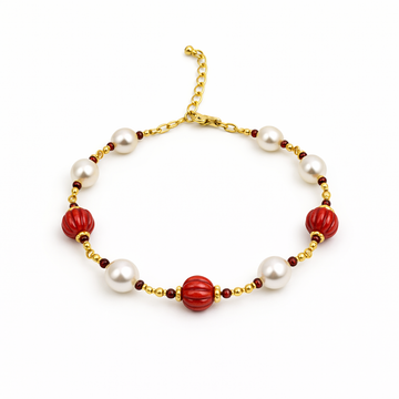 Scarlet Pearl Charm Bracelet – A Bold Touch of Elegance