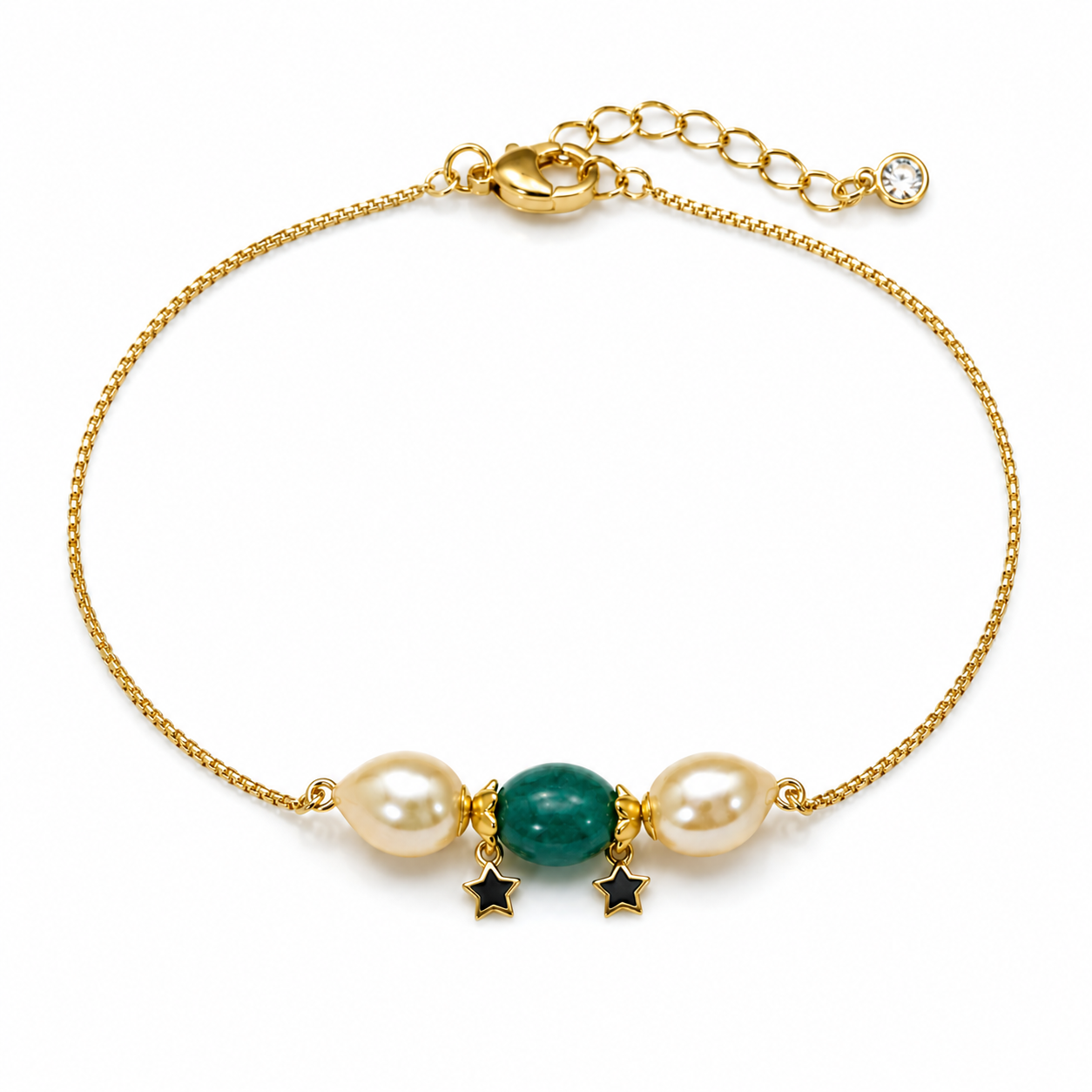 Pearl & Onyx Star Bracelet | Italian Metal Jewellery