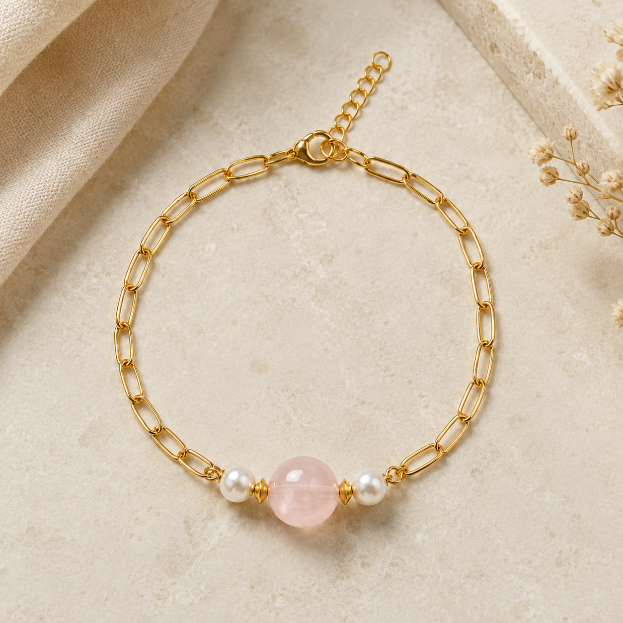 Pink Strawberry & Pearl Bracelet | Italian Metal Jewellery