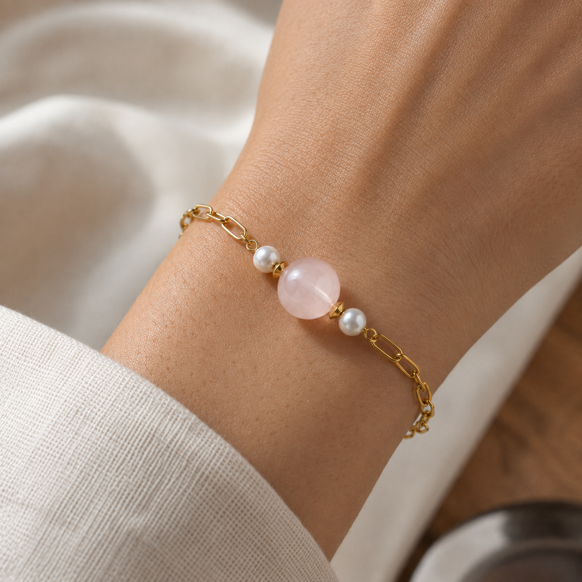 Pink Strawberry & Pearl Bracelet | Italian Metal Jewellery