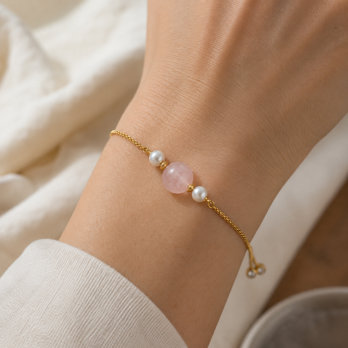 Pink Strawberry & Pearl Bracelet | Italian Metal Jewellery