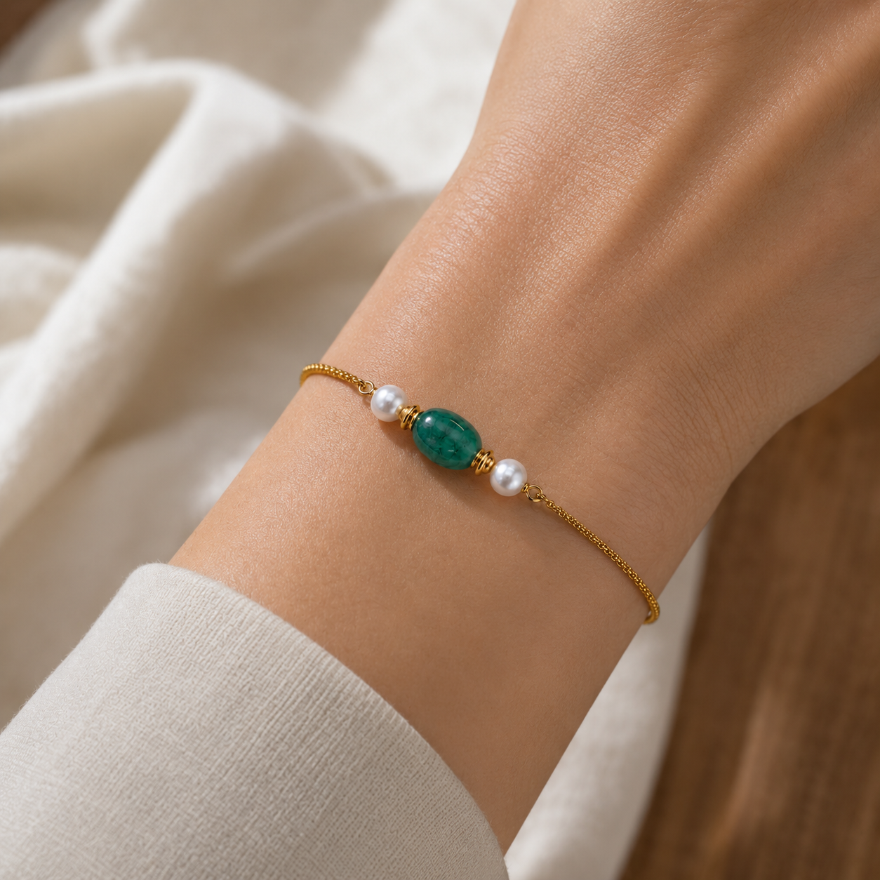 Onyx & Pearl Bracelet | Italian Metal Chain Bracelet