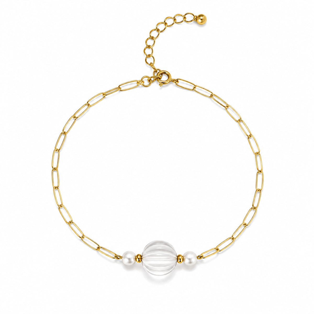 White Strawberry & Pearl Bracelet | Italian Metal Bracelet