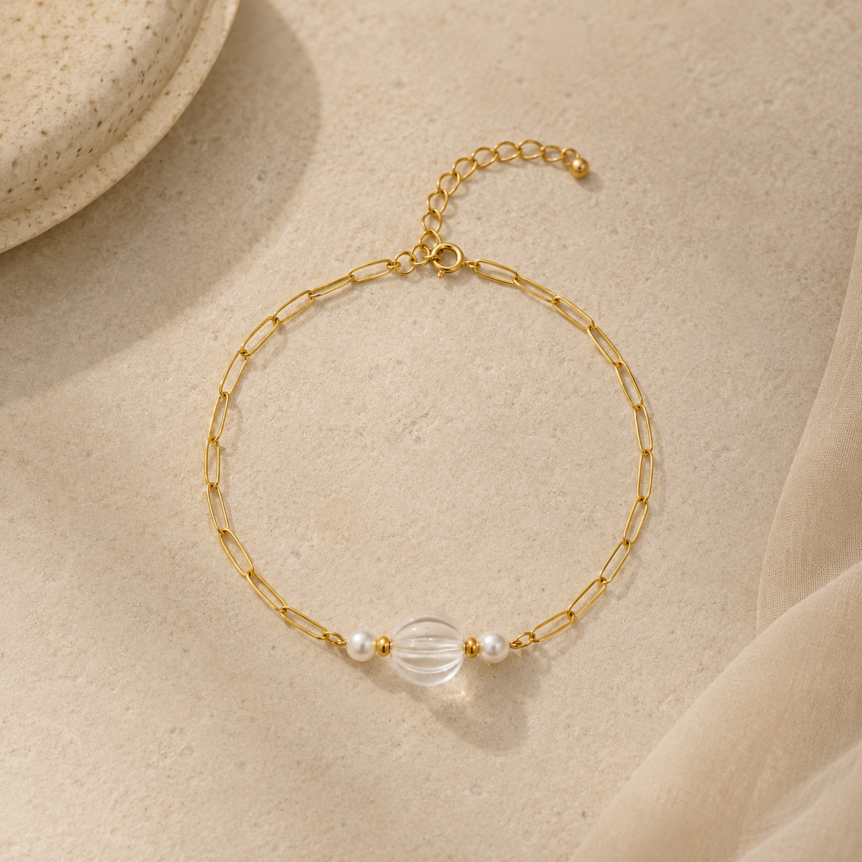 White Strawberry & Pearl Bracelet | Italian Metal Bracelet