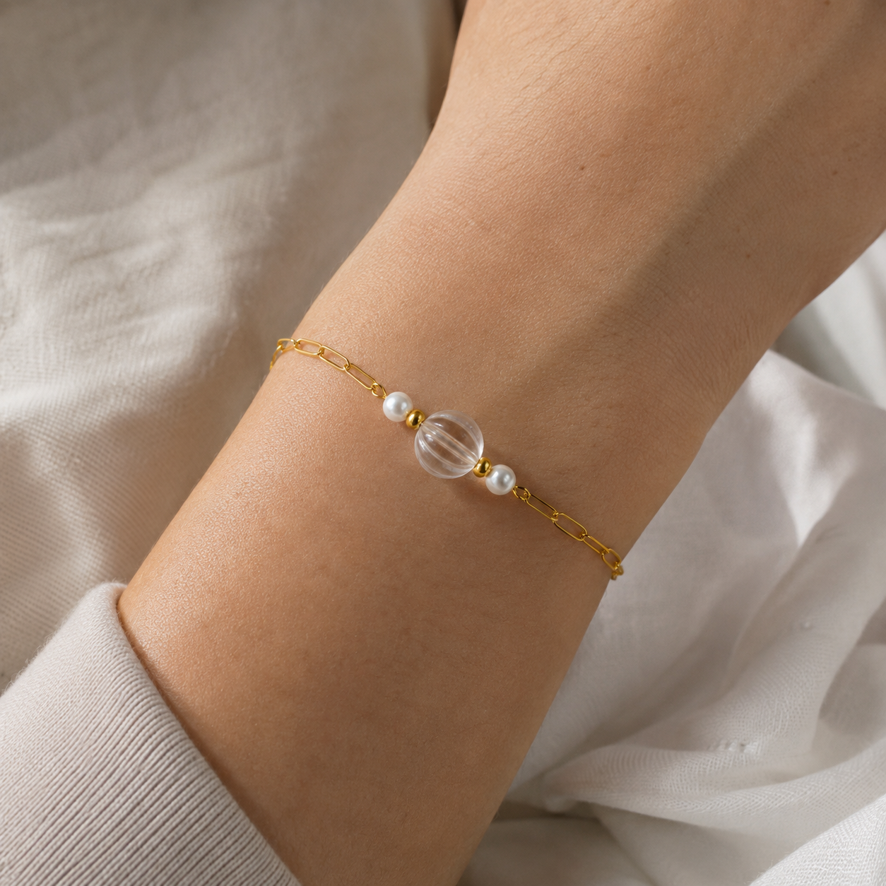 White Strawberry & Pearl Bracelet | Italian Metal Bracelet
