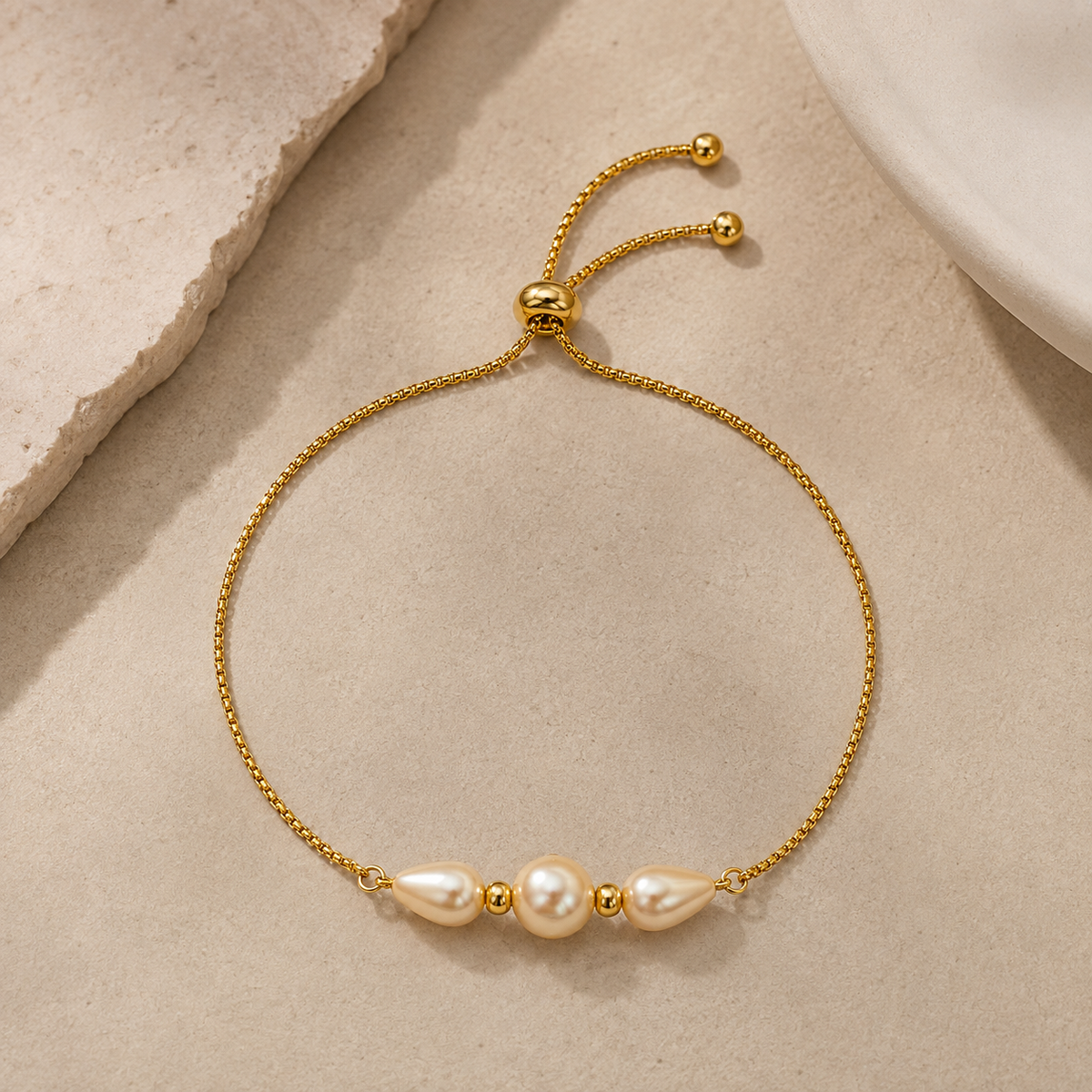 Pearl Trio Adjustable Chain Bracelet