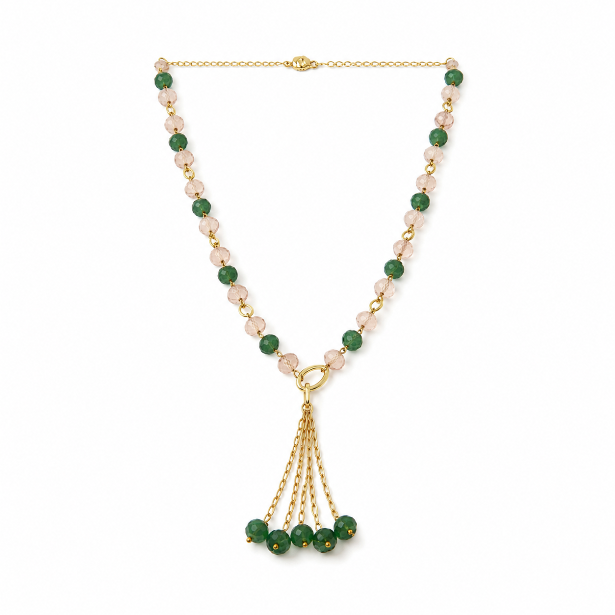 Green & Pink Strawberry Tassel Necklace
