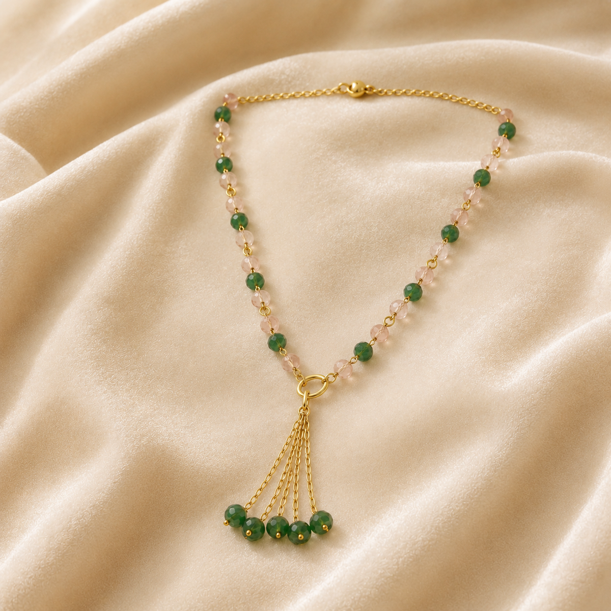 Green & Pink Strawberry Tassel Necklace
