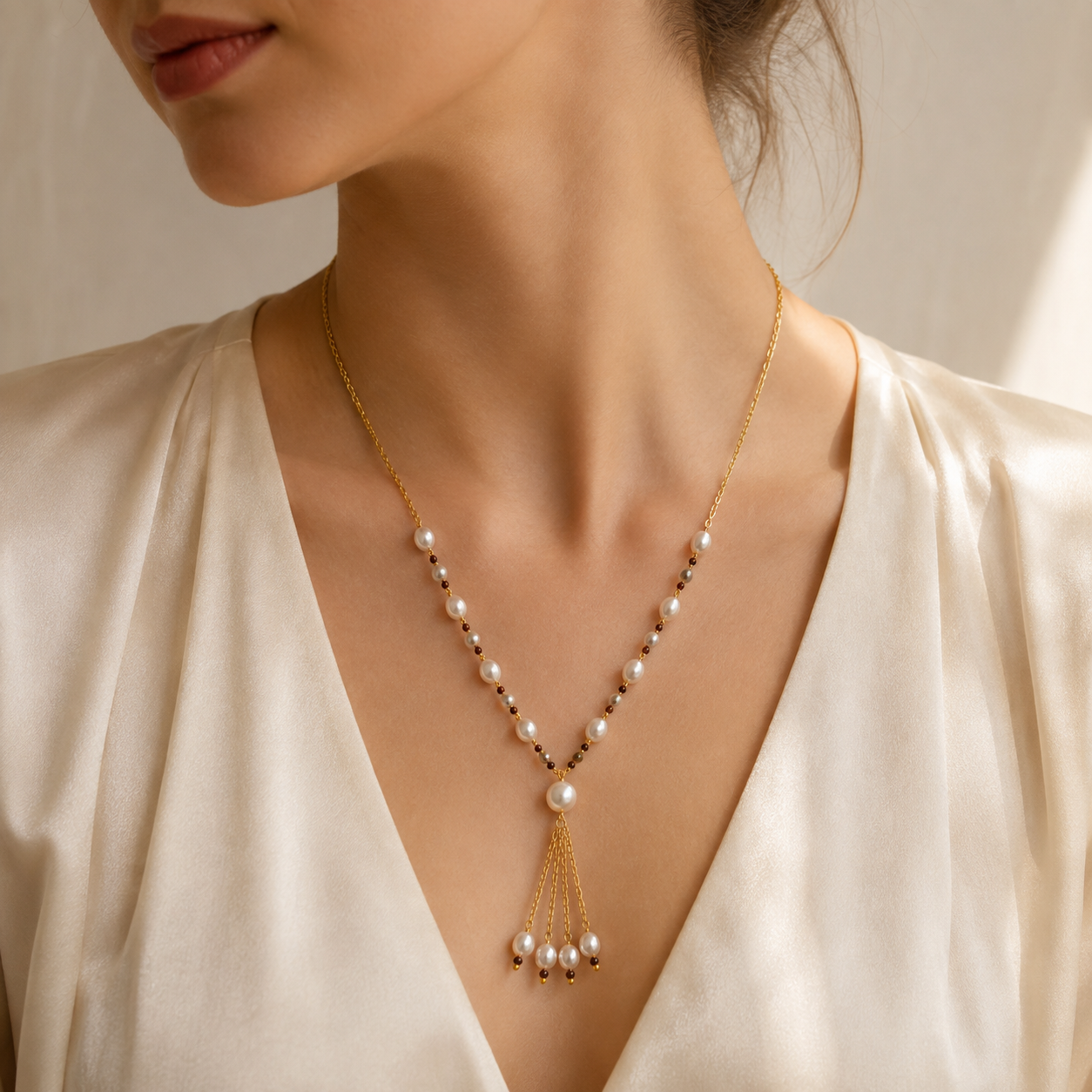 Pearl & Beaded Tassel Necklace