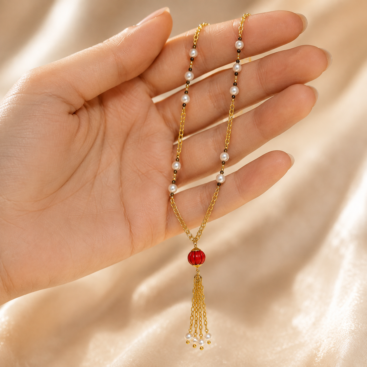 Pearl & Coral Tassel Necklace