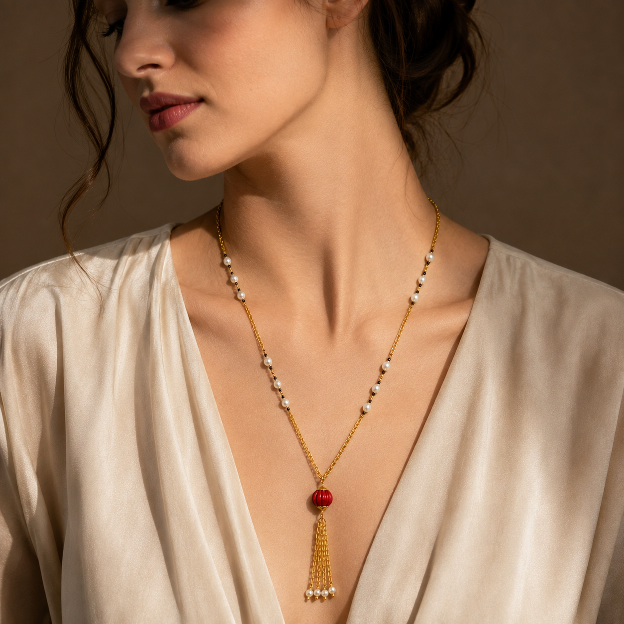 Pearl & Coral Tassel Necklace