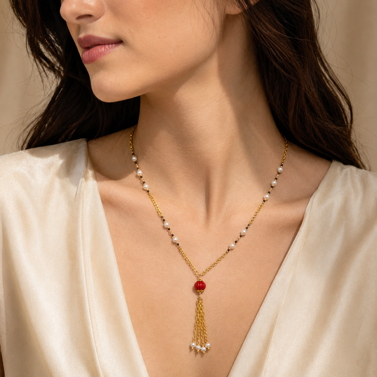 Pearl & Coral Tassel Necklace