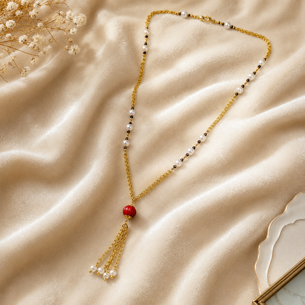 Pearl & Coral Tassel Necklace