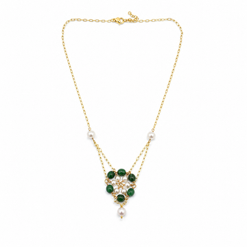 Onyx And Pearl Flower Pendant Necklace