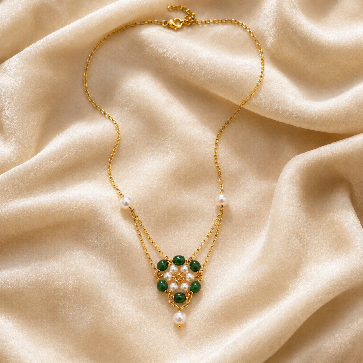 Onyx And Pearl Flower Pendant Necklace