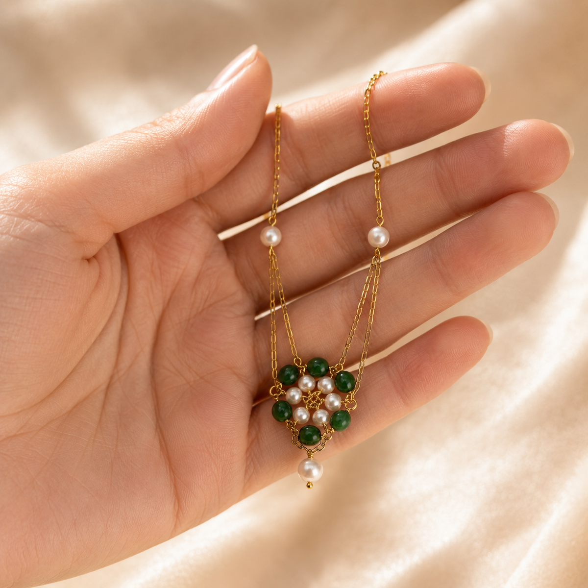 Onyx And Pearl Flower Pendant Necklace