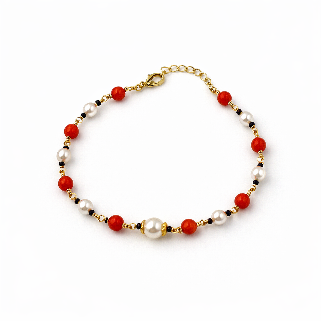 Sunset Coral & Pearl Bracelet
