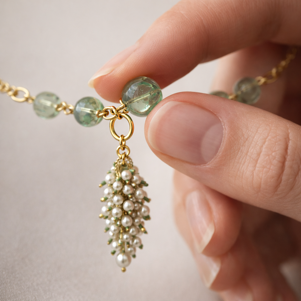 Strawberry Gemstone Necklace with Pearl Grape Gucha