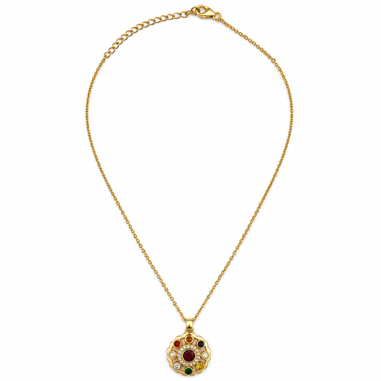 Chandra Mandala Navratna Pendant Necklace – Celestial Circle Pendant