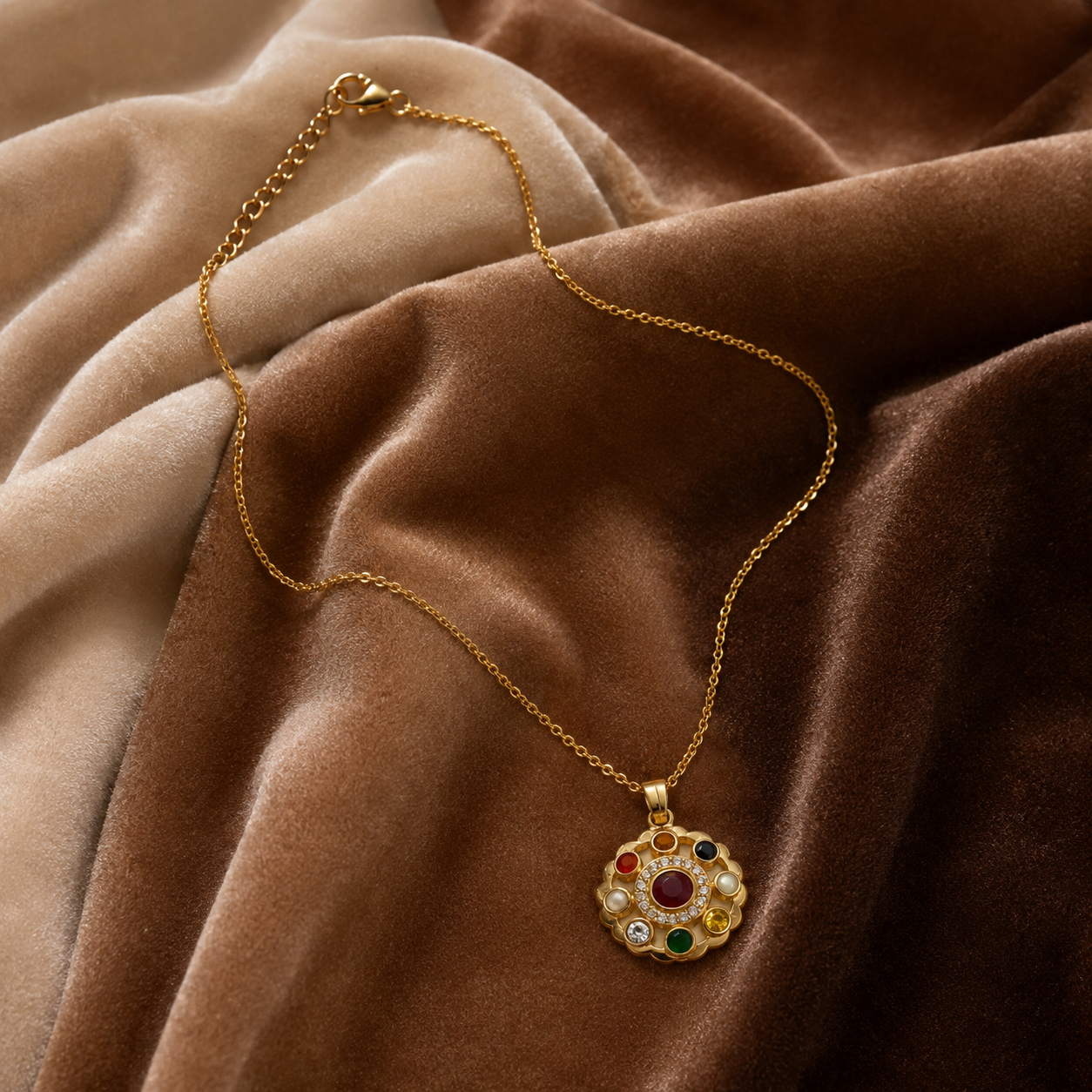 Chandra Mandala Navratna Pendant Necklace – Celestial Circle Pendant