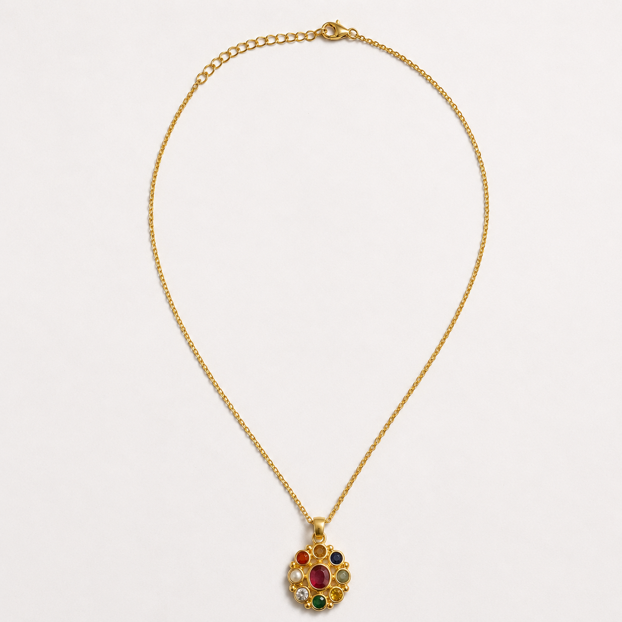 Manik Chakra Navratna Pendant Necklace – Sacred Gem Circle Pendant