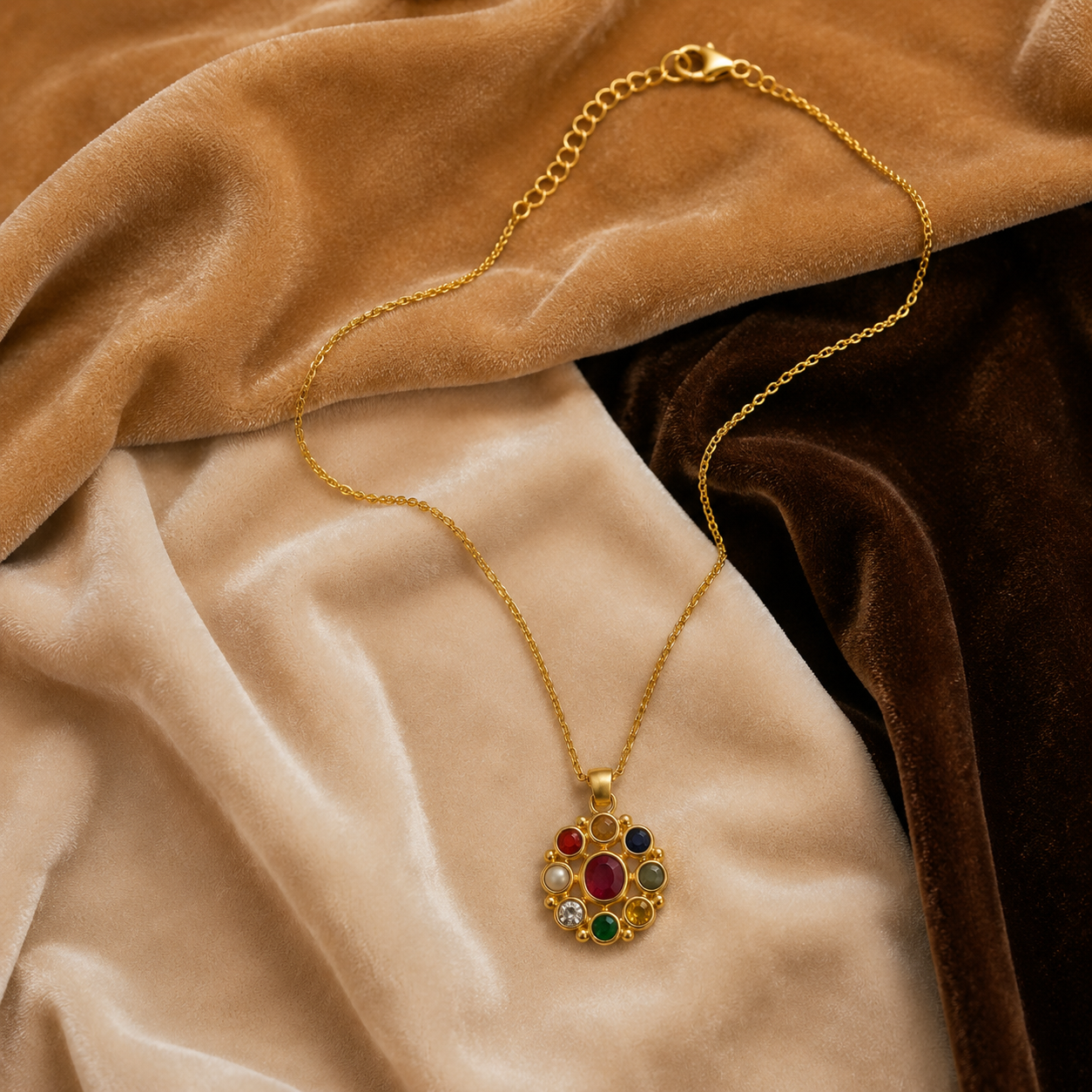 Manik Chakra Navratna Pendant Necklace – Sacred Gem Circle Pendant