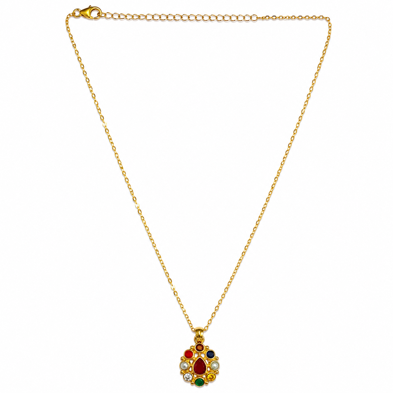 Ratna Oval Navratna Pendant Necklace – Classic Oval Pendant