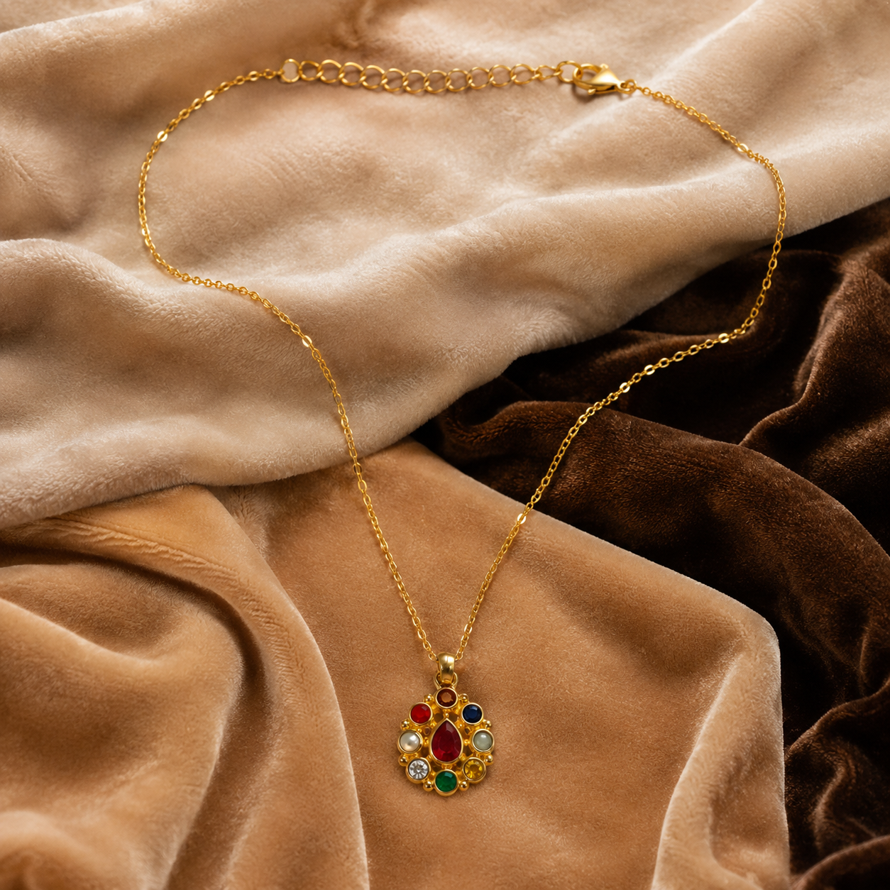 Ratna Oval Navratna Pendant Necklace – Classic Oval Pendant