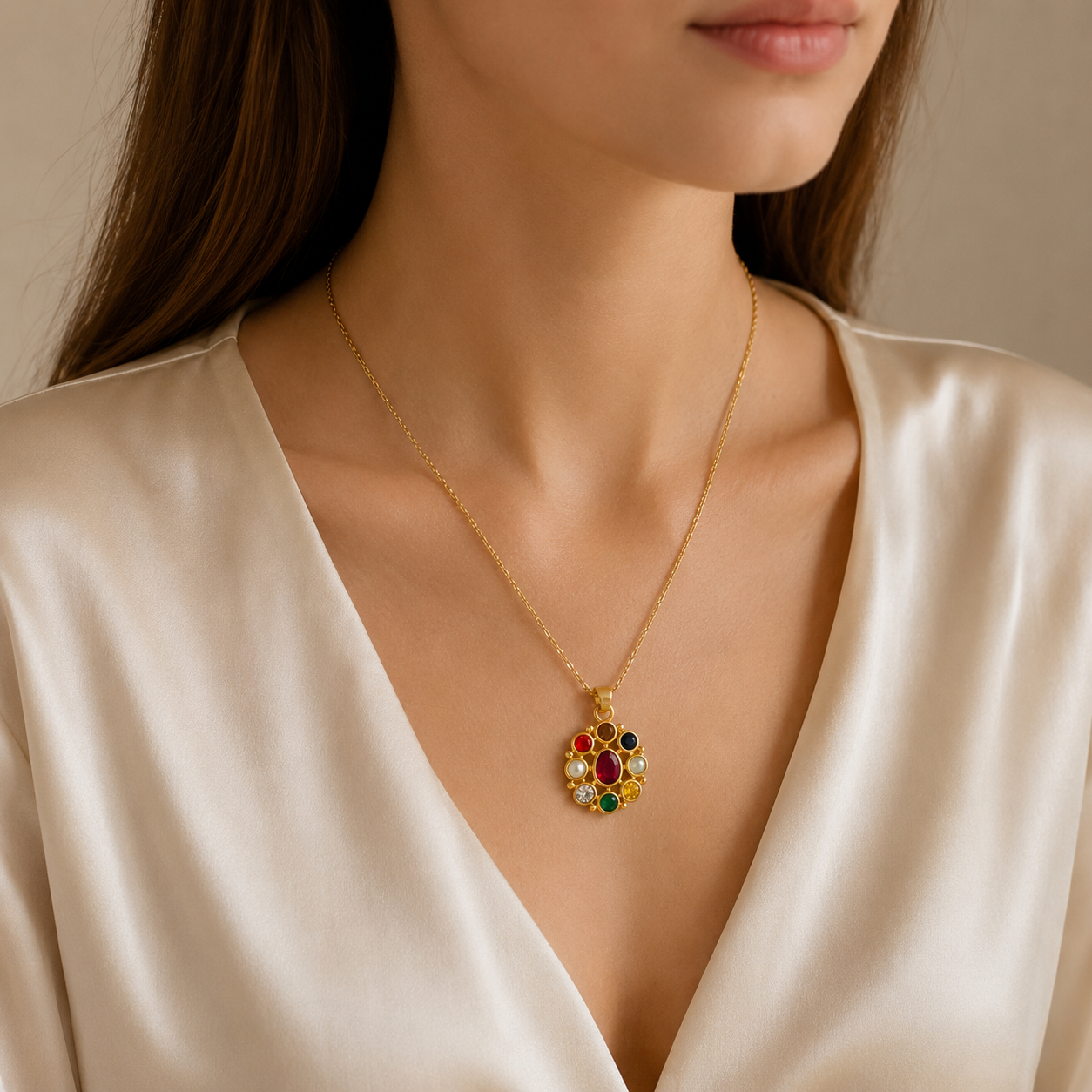 Laghu Ratna Navratna Pendant Necklace – Petite Sacred Pendant