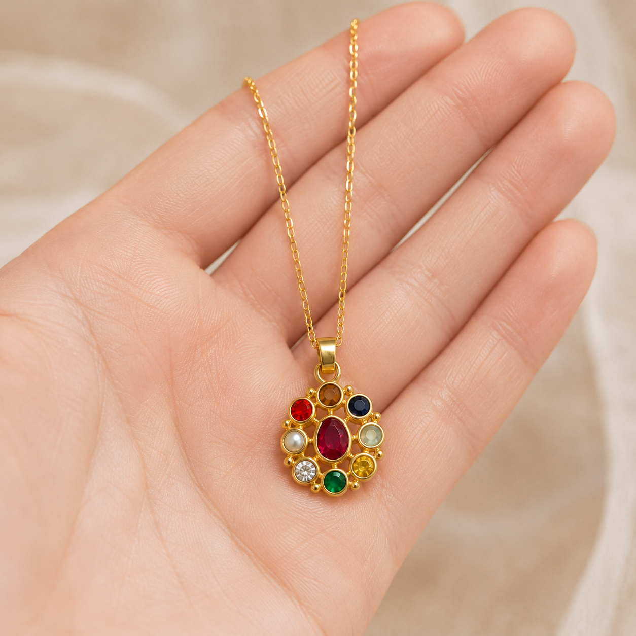 Laghu Ratna Navratna Pendant Necklace – Petite Sacred Pendant