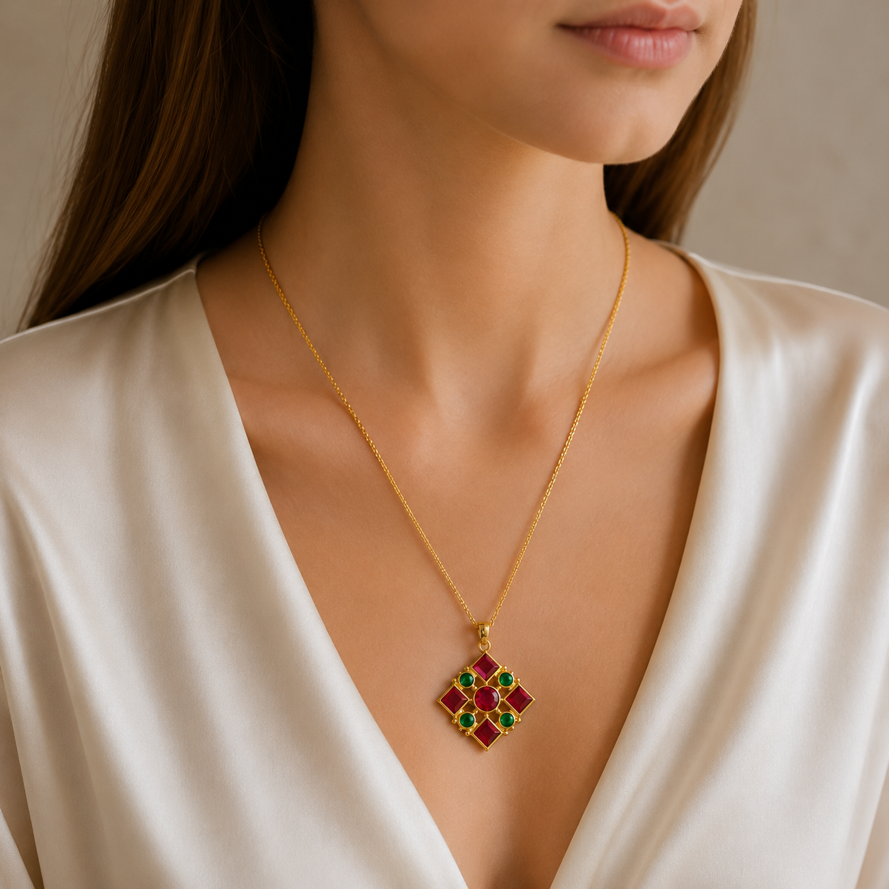 Ravi Bindu Navratna Pendant Necklace – Celestial Geometric Pendant