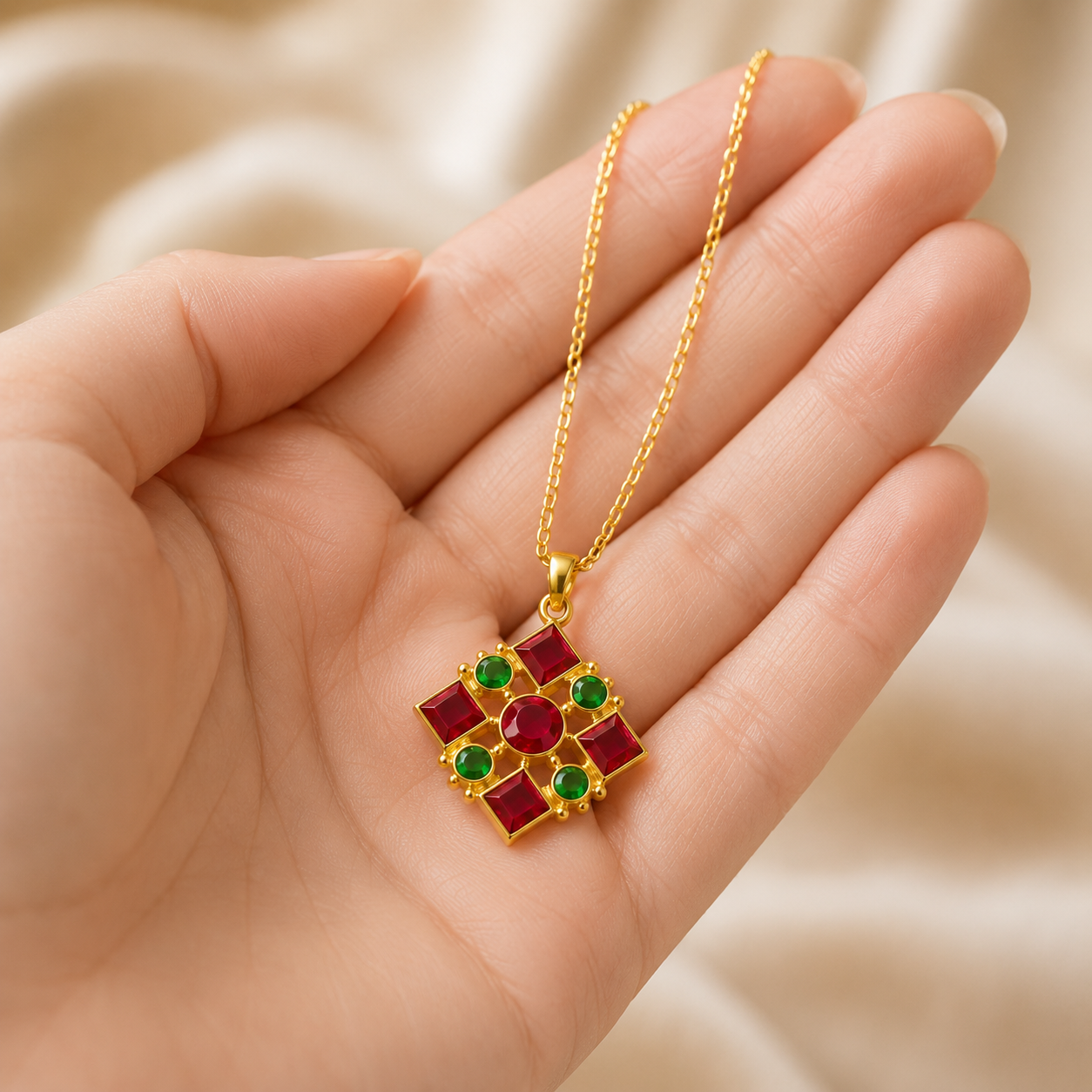 Ravi Bindu Navratna Pendant Necklace – Celestial Geometric Pendant
