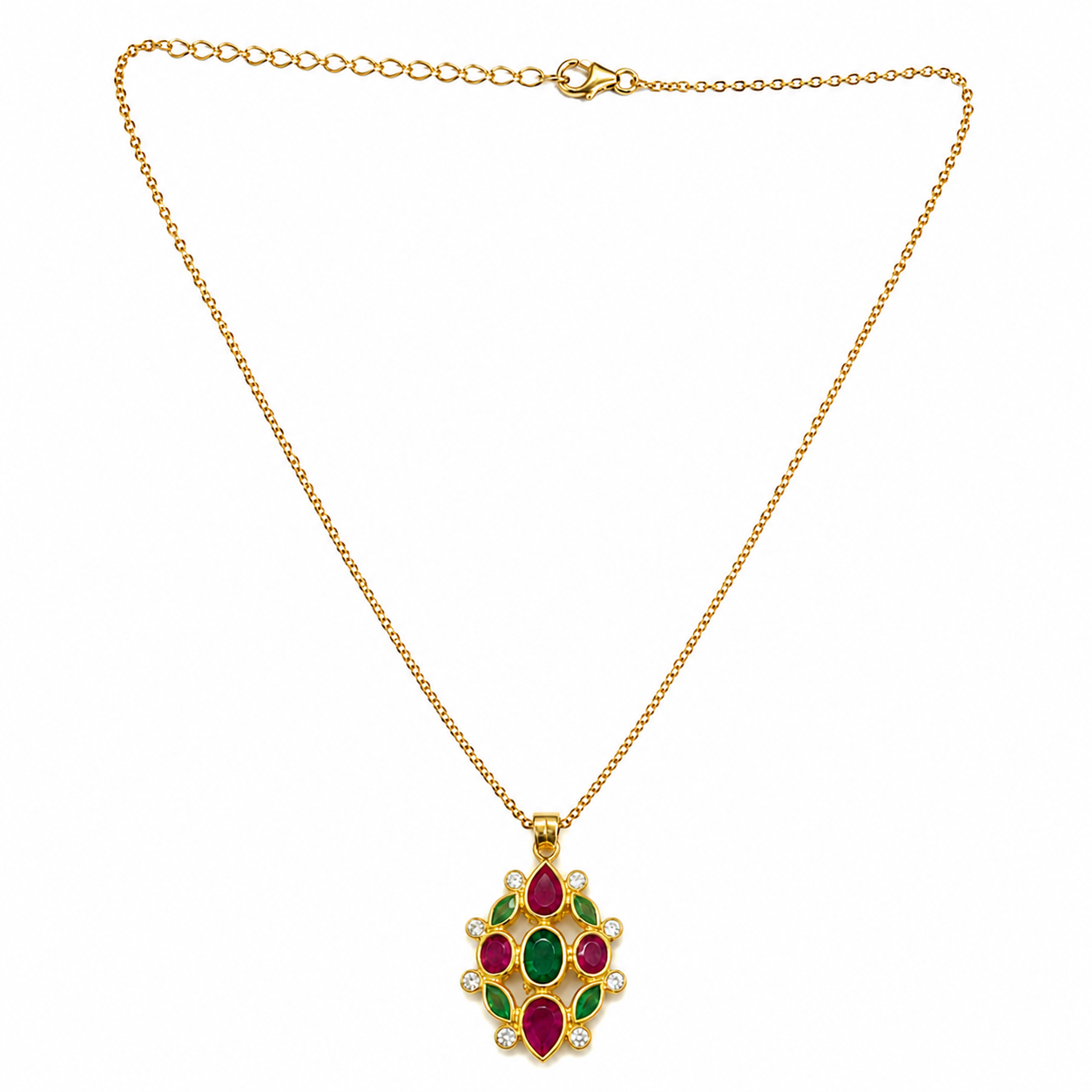 Jaal Kamal Navratna Pendant Necklace – Lotus Inspired Pendant