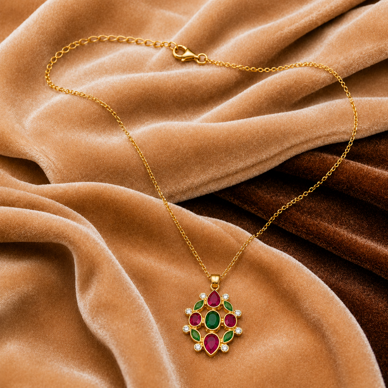 Jaal Kamal Navratna Pendant Necklace – Lotus Inspired Pendant