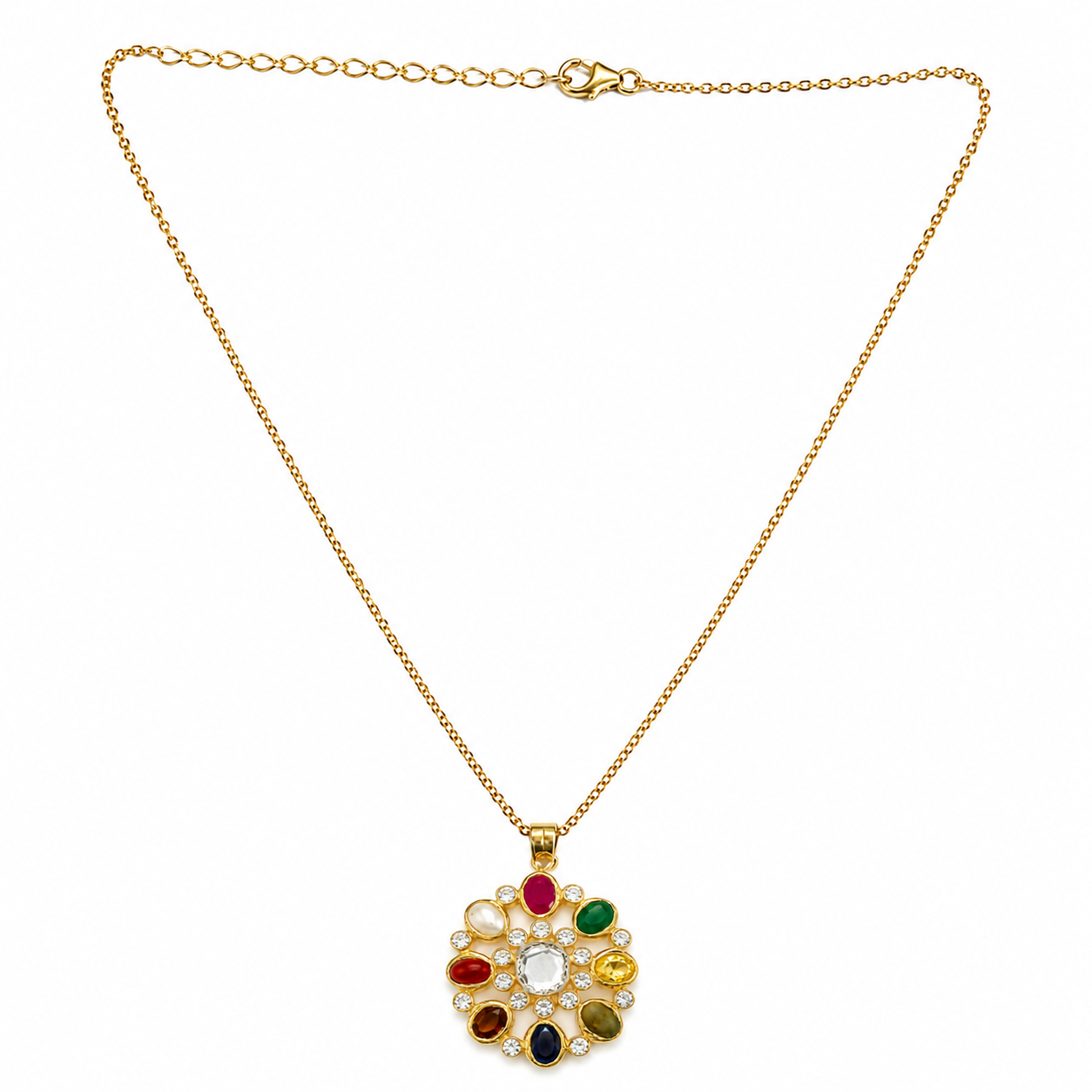 Hira Mandala Navratna Pendant Necklace – Radiant Circle Pendant