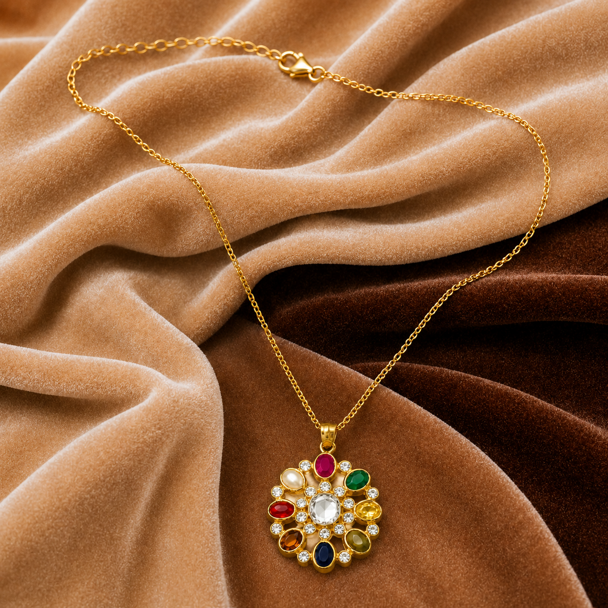 Hira Mandala Navratna Pendant Necklace – Radiant Circle Pendant